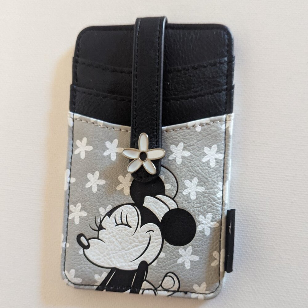 NWOT Retro Minnie Mouse Disney RFID Card Holder Wallet Vintage B/W Floral NEW